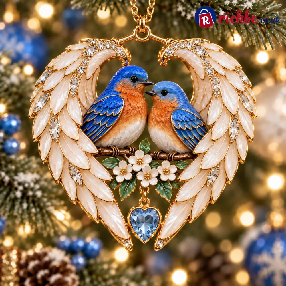 ❤️2026 Angel Wing Heart Christmas Ornaments - Eastern Bluebird Pair 💎
