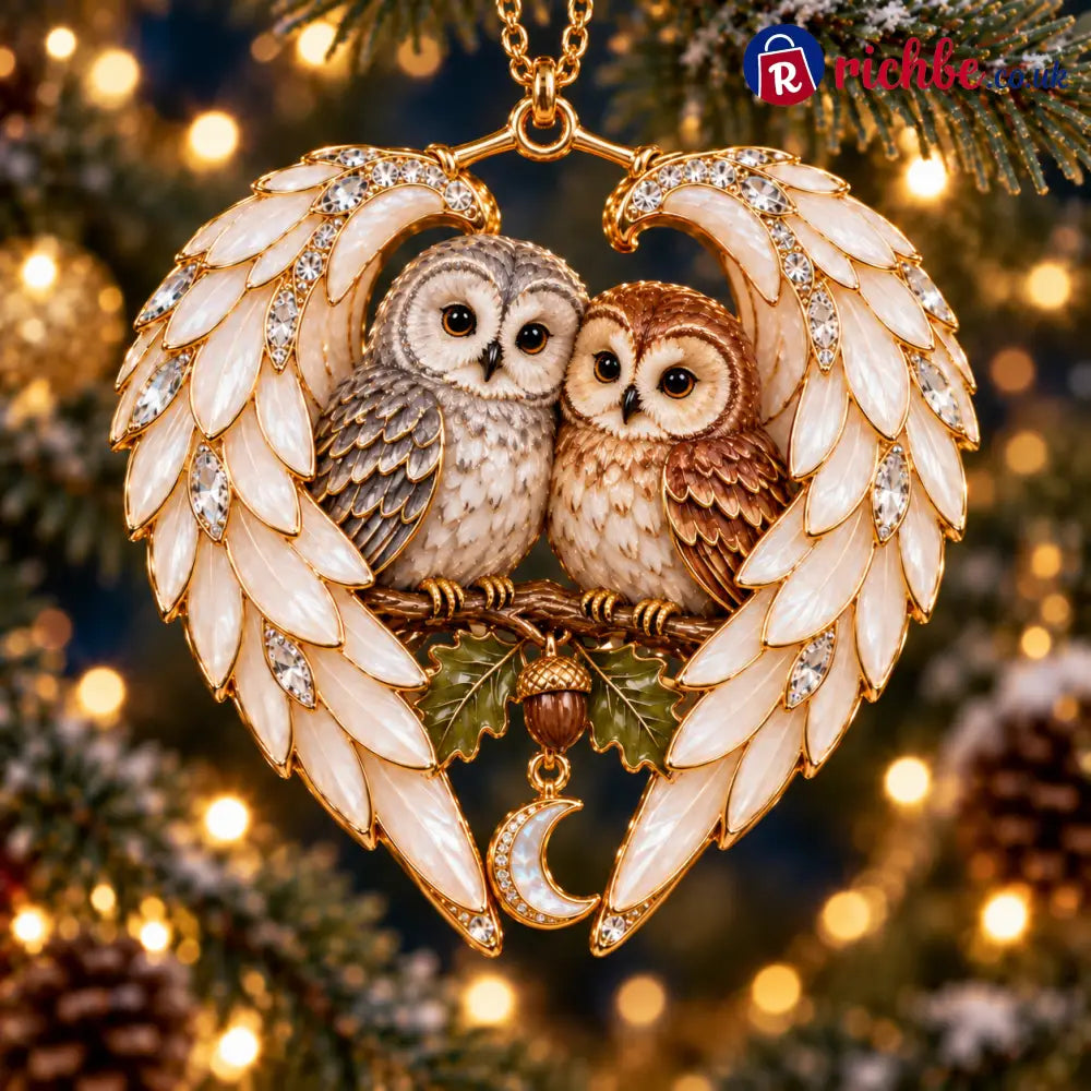 ❤️2026 Angel Wing Heart Christmas Ornaments - Owl Pair & Acorn 🦉