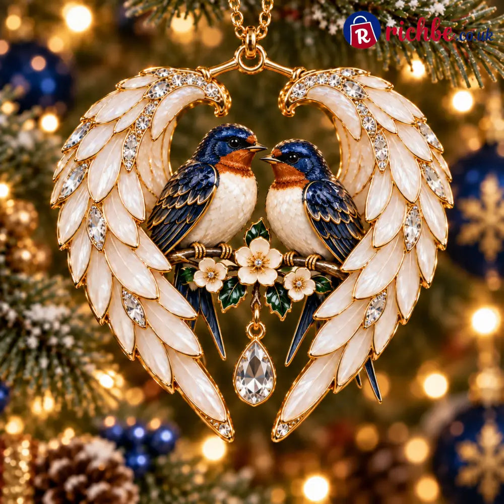 ❤️2026 Angel Wing Heart Christmas Ornaments - Swallow Pair & Holly 🤍