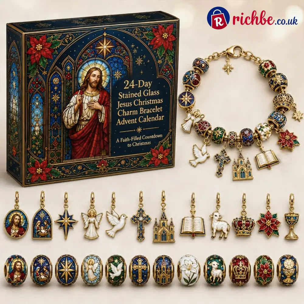 🎅 2026 Christmas Gift 49% Off--🎄24-Day Christian Christmas Charm Bracelet Advent Calendar - ❤️Stained Glass Jesus
