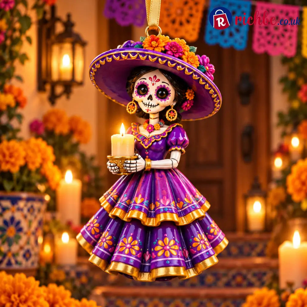 2026 Día de Muertos Ornaments – Folk Art Keepsake Collection Celebrating Love & Remembrance - 🕯️💜Candlelight Senorita