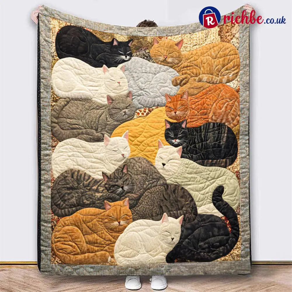 🥰2026 HOT SALE-48% OFF!!🐈Cozy 9‑Panel Sleeping Cats Blanket – Ultra‑Soft Flannel Reversible Design Perfect for Sofa Bed