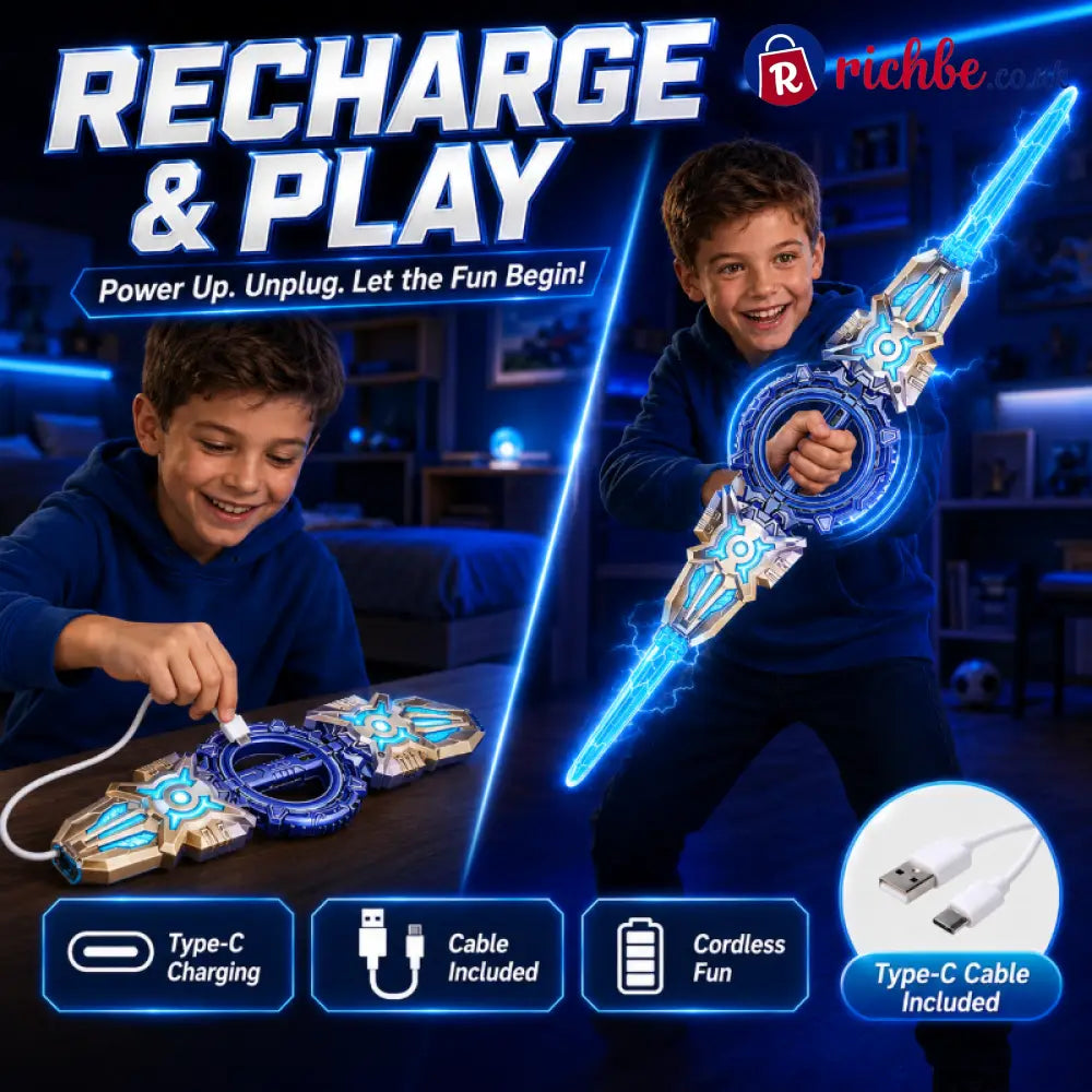 🥳2026 HOT SALE🥳💞50K+ SOLD! ⚔️✨ 48% OFF! Rechargeable Double-Blade Light Up Sword – 360° spin extendable 24 light modes