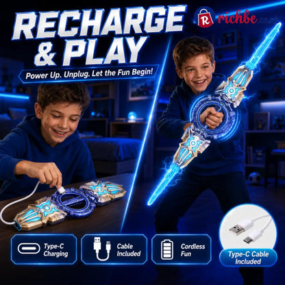 🥳2026 HOT SALE🥳💞50K+ SOLD! ⚔️✨ 48% OFF! Rechargeable Double-Blade Light Up Sword – 360° spin extendable 24 light modes