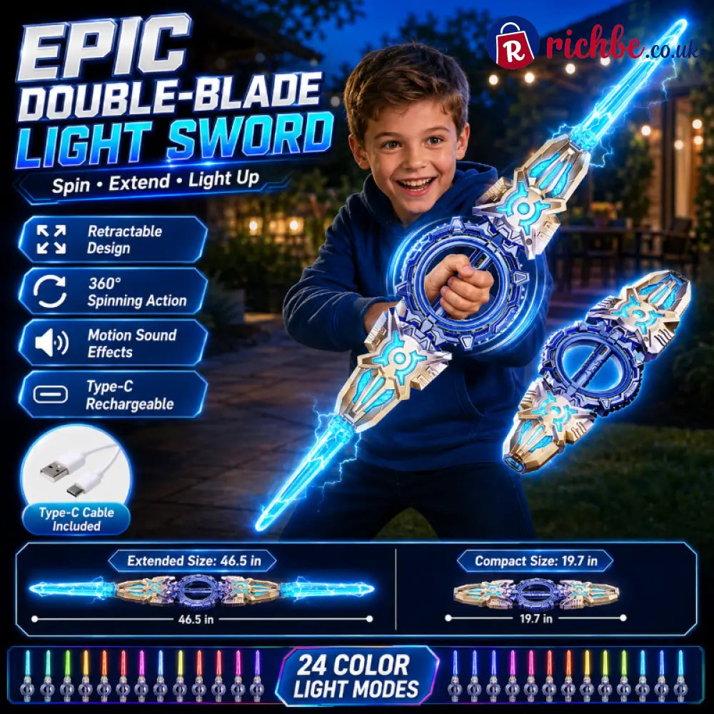 🥳2026 HOT SALE🥳💞50K+ SOLD! ⚔️✨ 48% OFF! Rechargeable Double-Blade Light Up Sword – 360° spin extendable 24 light modes