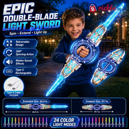 🥳2026 HOT SALE🥳💞50K+ SOLD! ⚔️✨ 48% OFF! Rechargeable Double-Blade Light Up Sword – 360° spin extendable 24 light modes