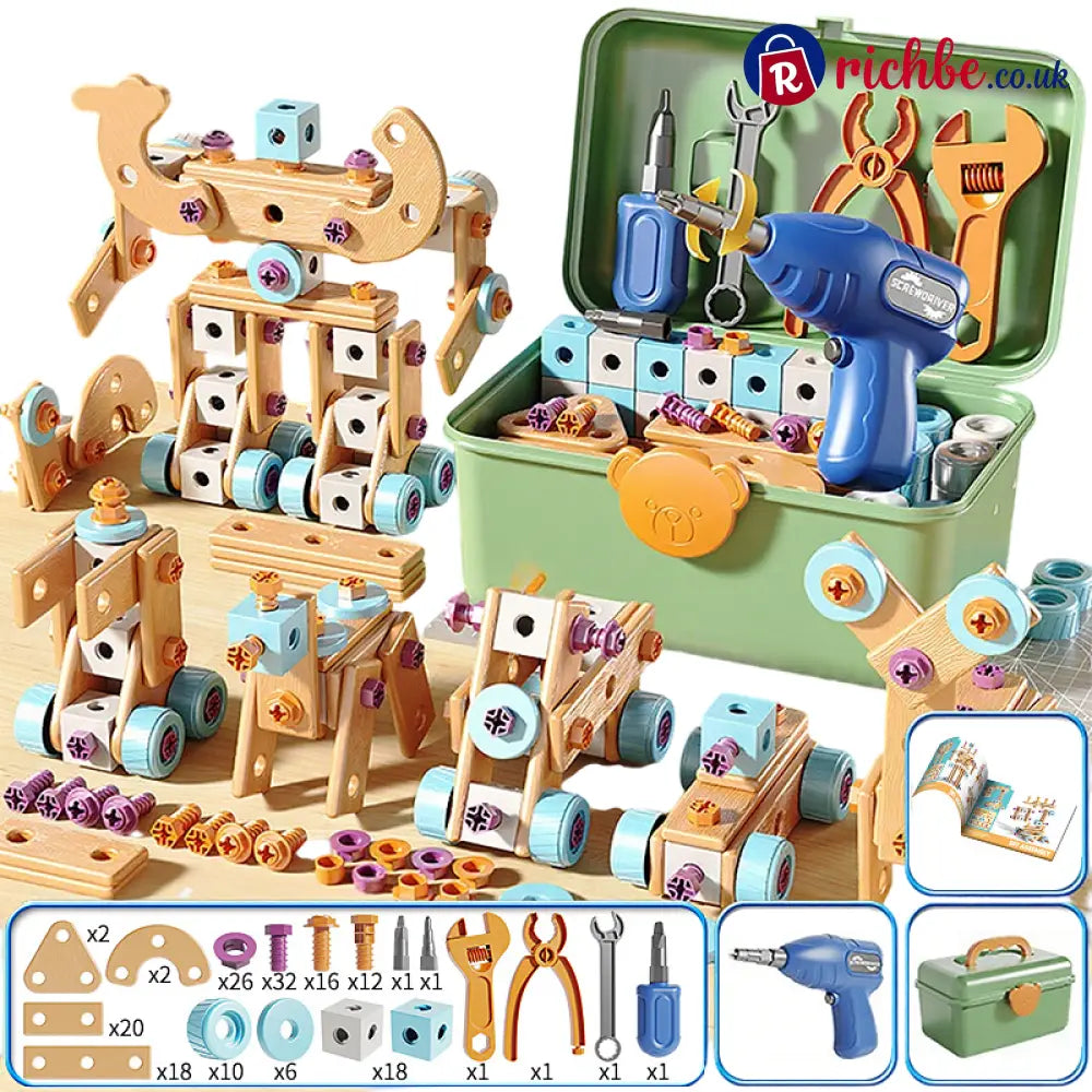 🥳2026 HOT SALE🥳💞50K+ SOLD! 🔧🧒 50% OFF! Children’s Educational DIY Tool Kit – STEM building set with electric drill 124+