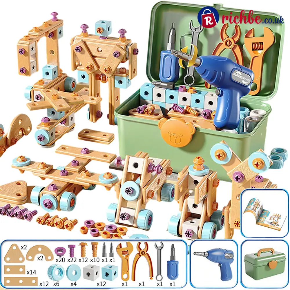 🥳2026 HOT SALE🥳💞50K+ SOLD! 🔧🧒 50% OFF! Children’s Educational DIY Tool Kit – STEM building set with electric drill 124+