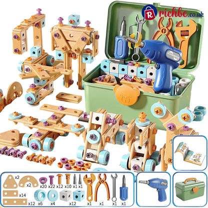🥳2026 HOT SALE🥳💞50K+ SOLD! 🔧🧒 50% OFF! Children’s Educational DIY Tool Kit – STEM building set with electric drill 124+