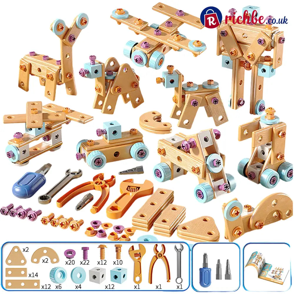 🥳2026 HOT SALE🥳💞50K+ SOLD! 🔧🧒 50% OFF! Children’s Educational DIY Tool Kit – STEM building set with electric drill 124+
