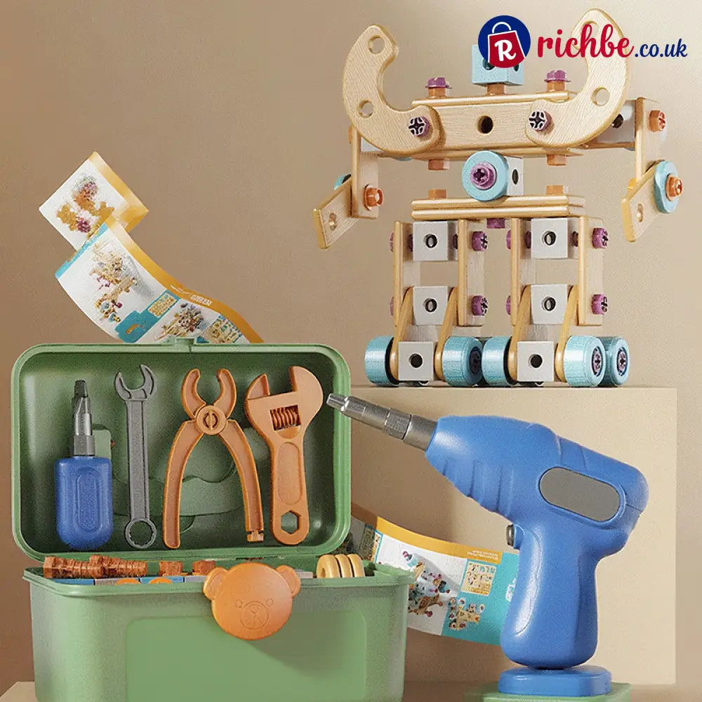 🥳2026 HOT SALE🥳💞50K+ SOLD! 🔧🧒 50% OFF! Children’s Educational DIY Tool Kit – STEM building set with electric drill 124+