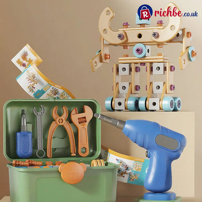 🥳2026 HOT SALE🥳💞50K+ SOLD! 🔧🧒 50% OFF! Children’s Educational DIY Tool Kit – STEM building set with electric drill 124+
