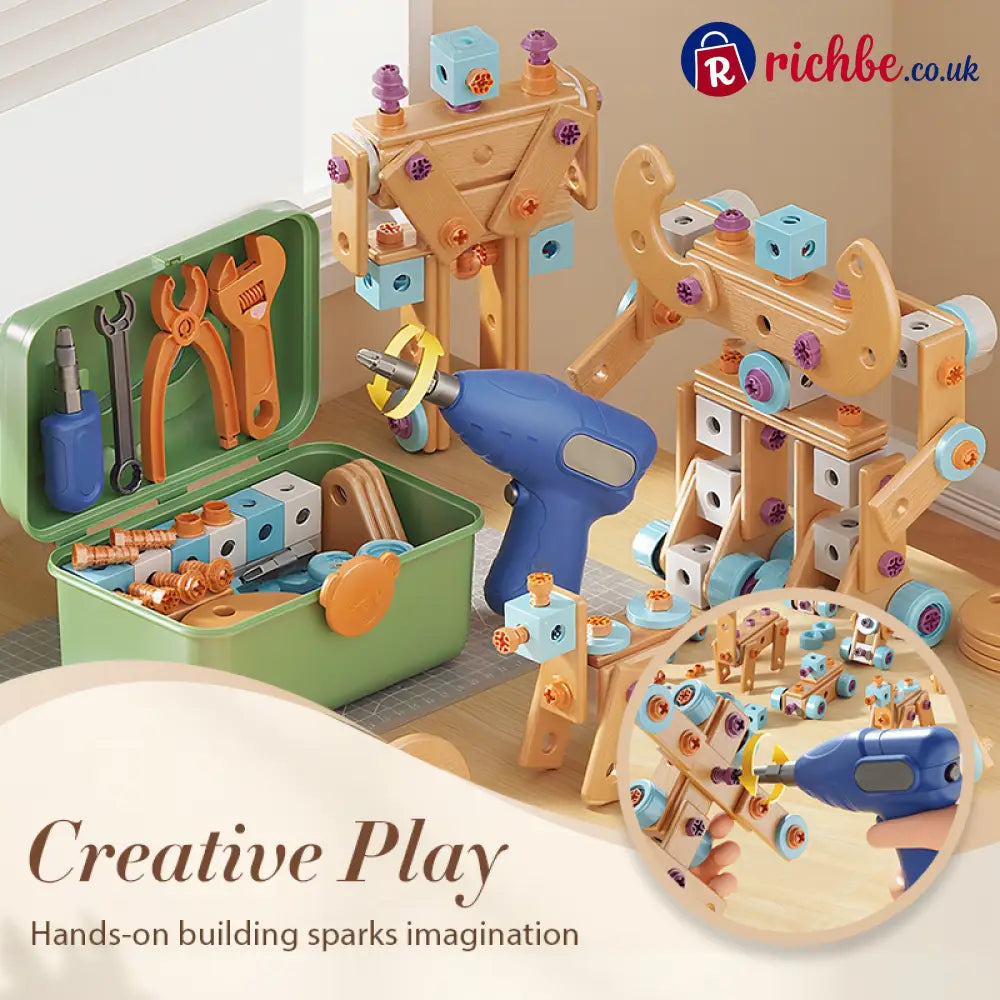 🥳2026 HOT SALE🥳💞50K+ SOLD! 🔧🧒 50% OFF! Children’s Educational DIY Tool Kit – STEM building set with electric drill 124+