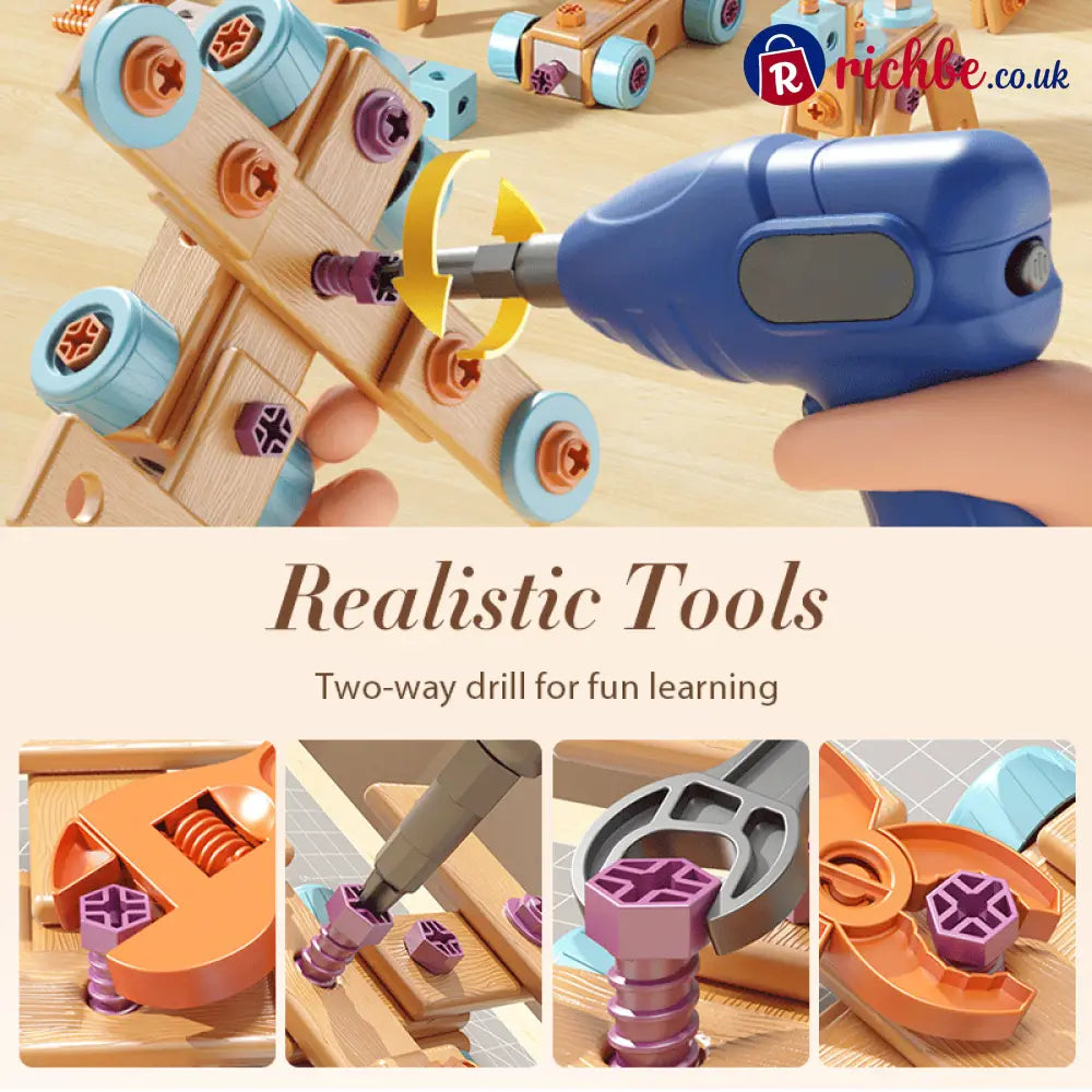 🥳2026 HOT SALE🥳💞50K+ SOLD! 🔧🧒 50% OFF! Children’s Educational DIY Tool Kit – STEM building set with electric drill 124+