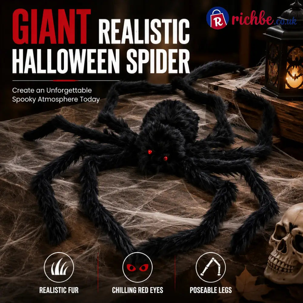 🥳2026 HOT SALE🥳💞50K+ SOLD! 🕷️🎃 50% OFF! Oversized Halloween Spider – 75cm giant leg span realistic furry body & glowing