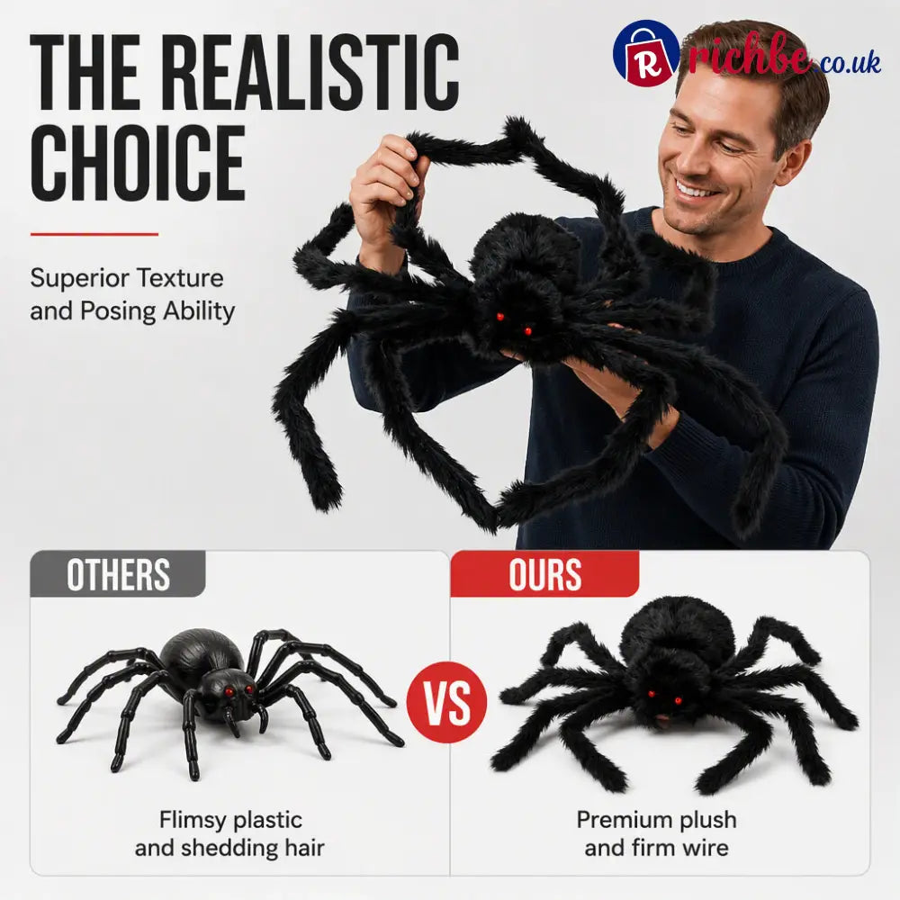 🥳2026 HOT SALE🥳💞50K+ SOLD! 🕷️🎃 50% OFF! Oversized Halloween Spider – 75cm giant leg span realistic furry body & glowing