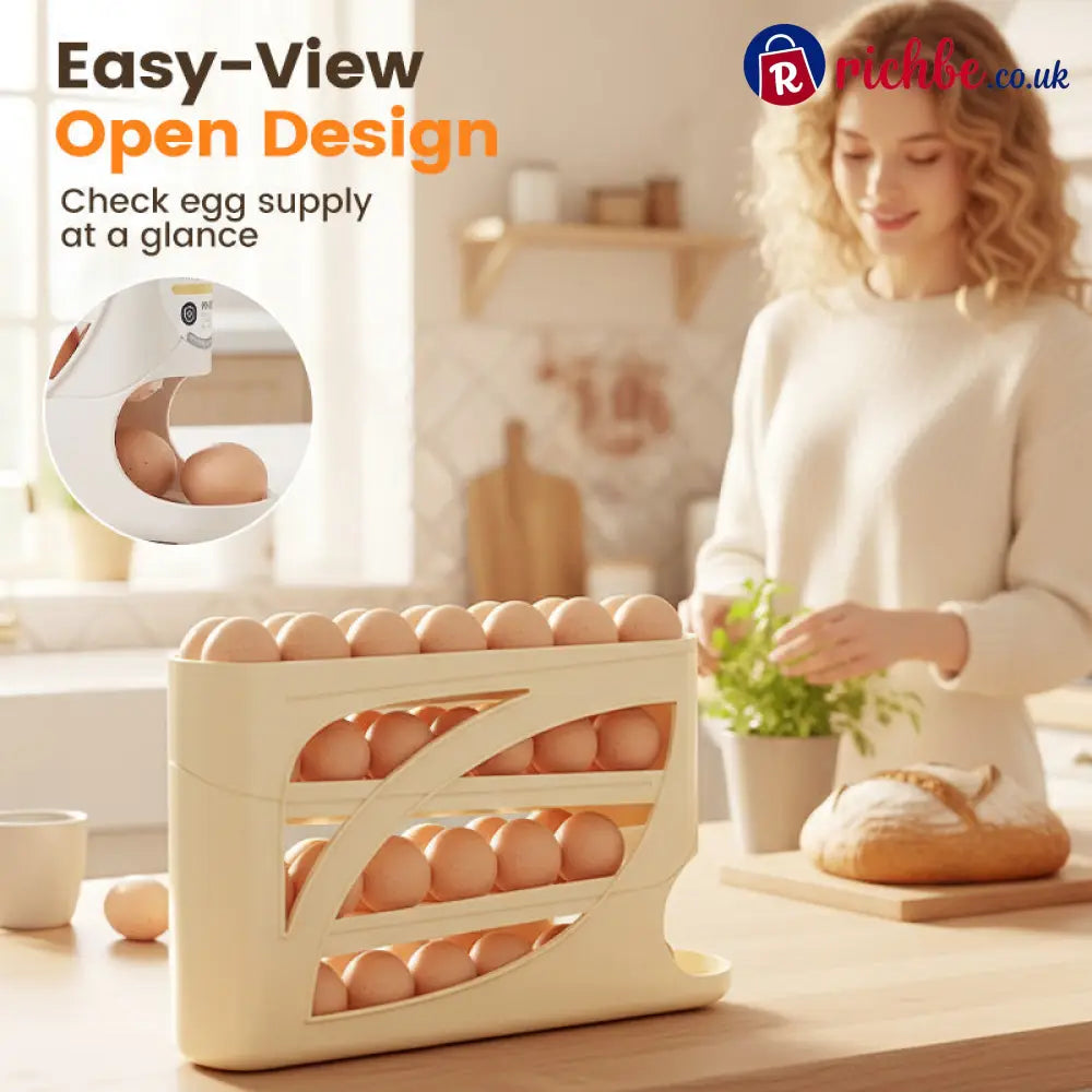 🥚 2026 Sale — Over 22,500 Sold! 🧊 Space-Saving Fridge Egg Storage Organizer – Gravity-Fed Auto Roll, 30-Egg Capacity & Slim Door-Fit Design 🏠