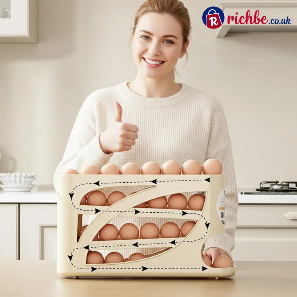 🥚 2026 Sale — Over 22,500 Sold! 🧊 Space-Saving Fridge Egg Storage Organizer – Gravity-Fed Auto Roll, 30-Egg Capacity & Slim Door-Fit Design 🏠