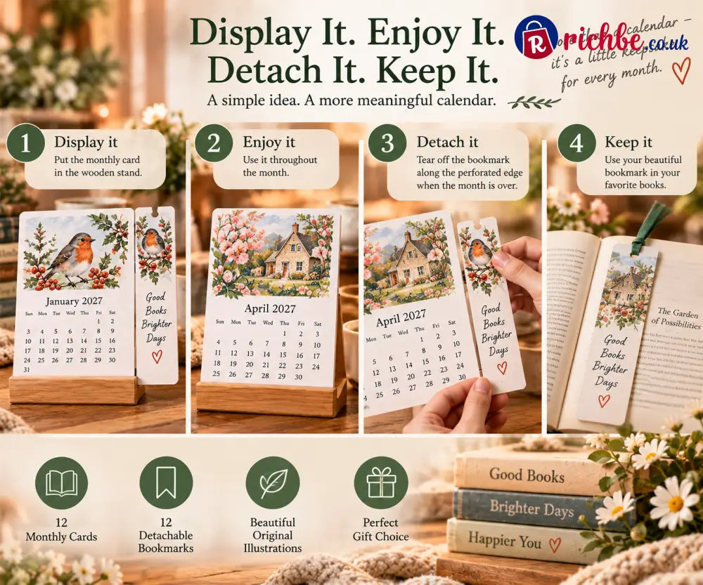 🌸 2027 A Year of Little Keepsakes – 12-in-1 Bookmark Calendar - 🎁Bookmark calendar