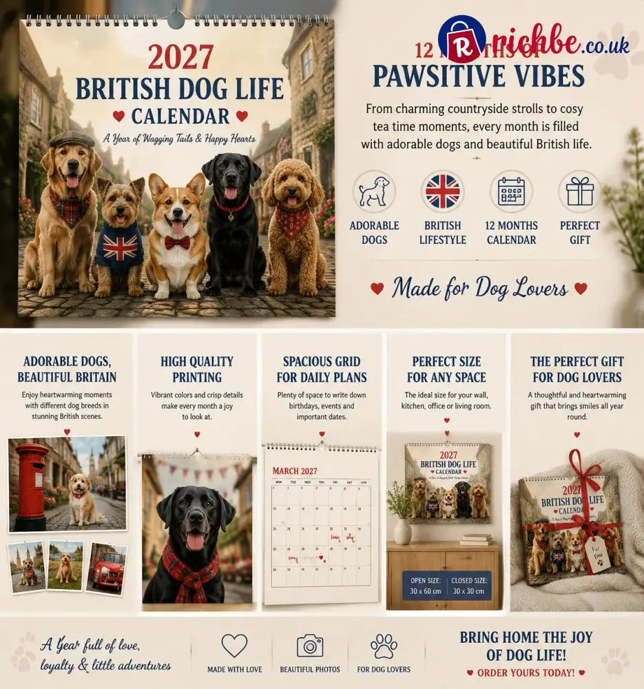 🐕 2027 British Dog Life Calendar – 12 Months of Adorable Dogs & Beautiful British Moments – Wall Calendar Gift for Dog