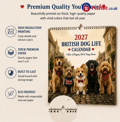 🐕 2027 British Dog Life Calendar – 12 Months of Adorable Dogs & Beautiful British Moments – Wall Calendar Gift for Dog
