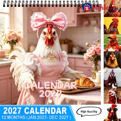 🐔 2027 Chicken Wall Calendar 12-Month Spiral Planner With Notes - 2027 CALENDAR📅