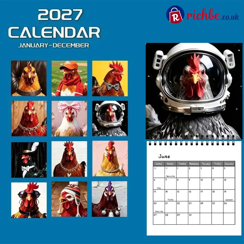 🐔 2027 Chicken Wall Calendar 12-Month Spiral Planner With Notes - 2027 CALENDAR📅