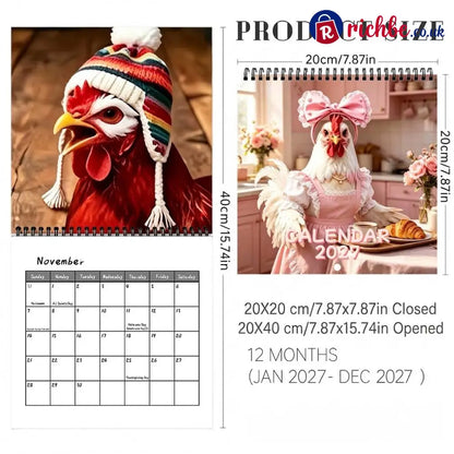 🐔 2027 Chicken Wall Calendar 12-Month Spiral Planner With Notes - 2027 CALENDAR📅
