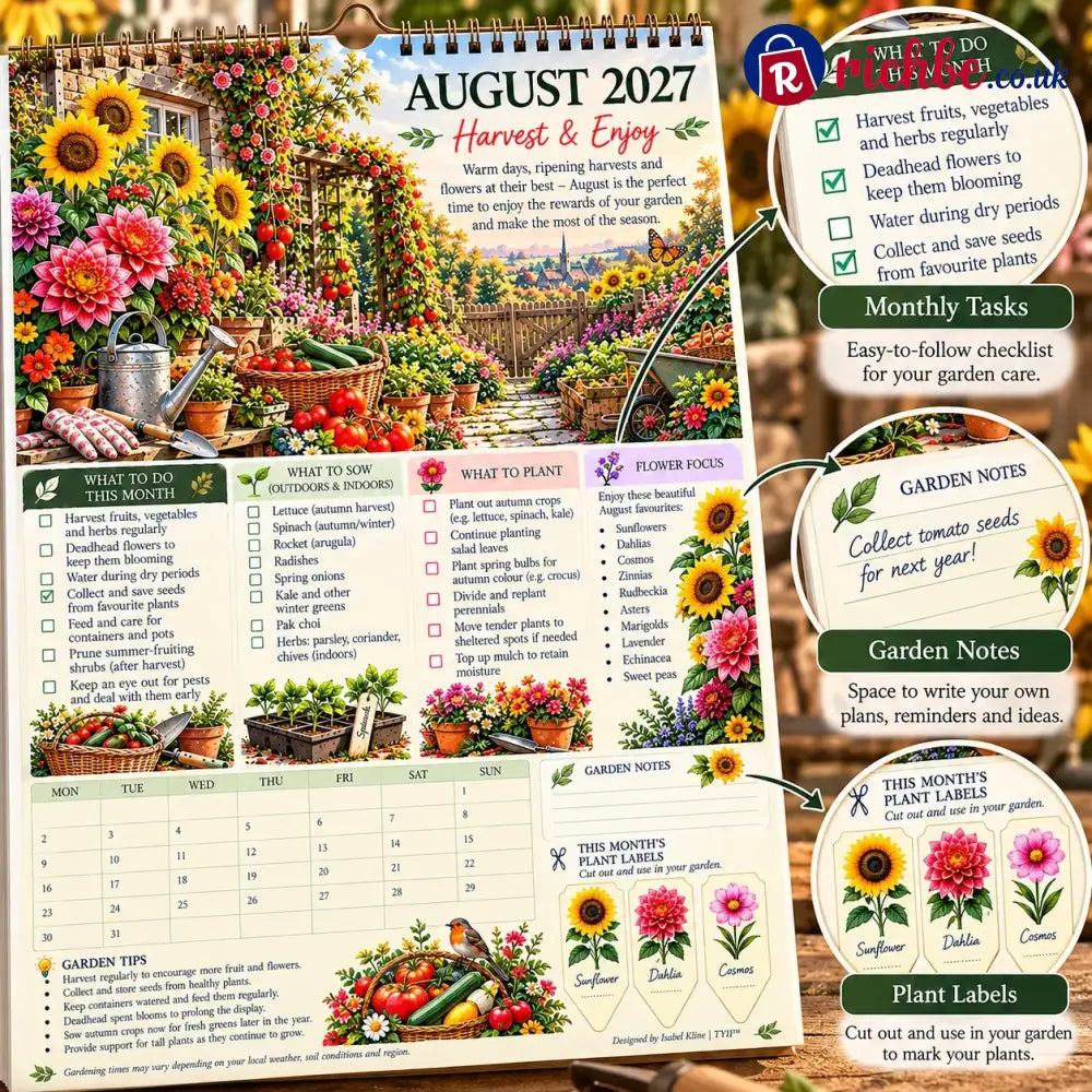 2027 Four Seasons Gardening Calendar & Monthly Planner – A4 Wall Calendar with Planting Guide Garden Tasks & Plant