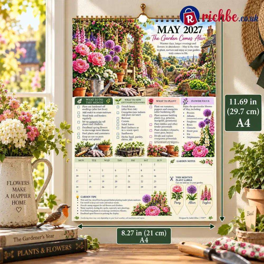 2027 Four Seasons Gardening Calendar & Monthly Planner – A4 Wall Calendar with Planting Guide Garden Tasks & Plant