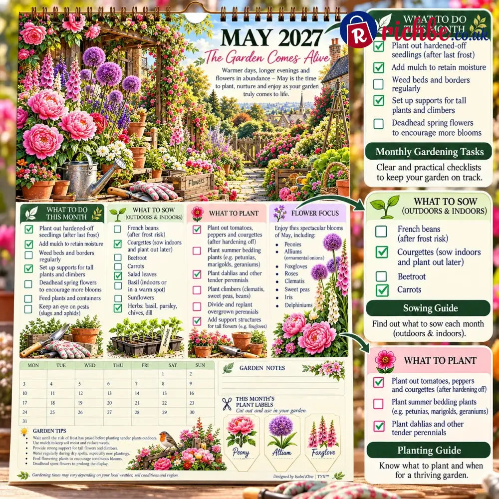2027 Four Seasons Gardening Calendar & Monthly Planner – A4 Wall Calendar with Planting Guide Garden Tasks & Plant