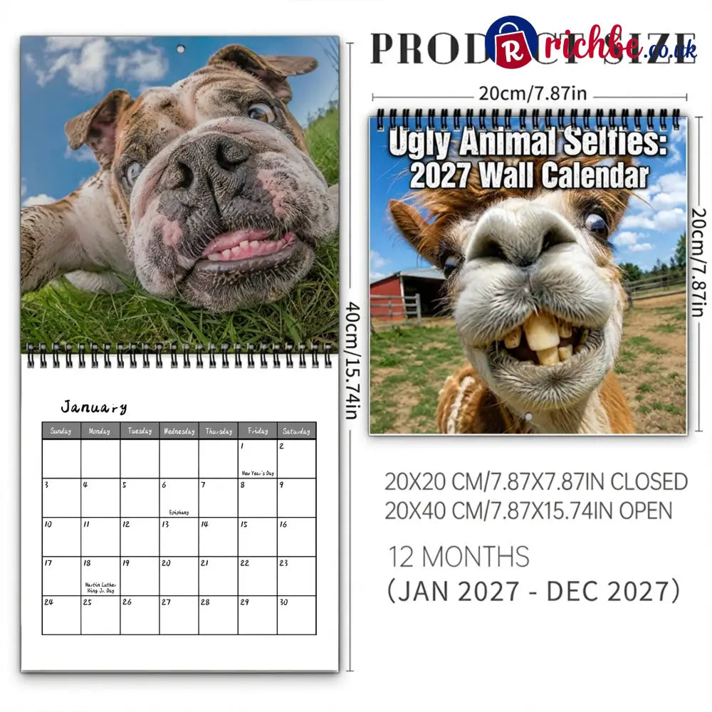 2027 Funny Farm Animal Selfies Wall Calendar – 12 Months of Hilariously Unfiltered Animal Faces