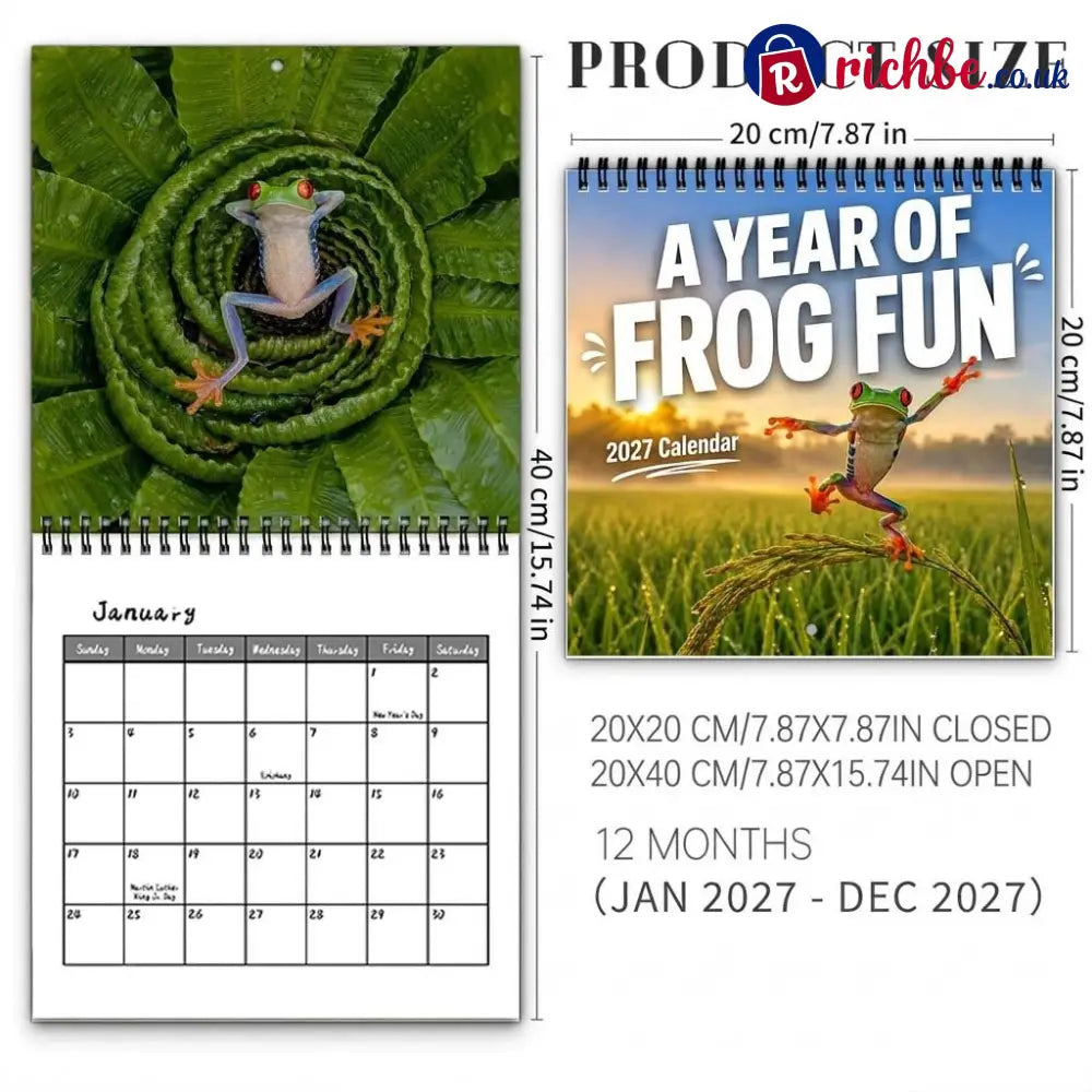 🐸 2027 Funny Frog Wall Calendar 12-Month Spiral Planner With Notes - New year