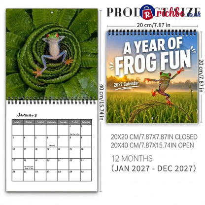 🐸 2027 Funny Frog Wall Calendar 12-Month Spiral Planner With Notes - New year