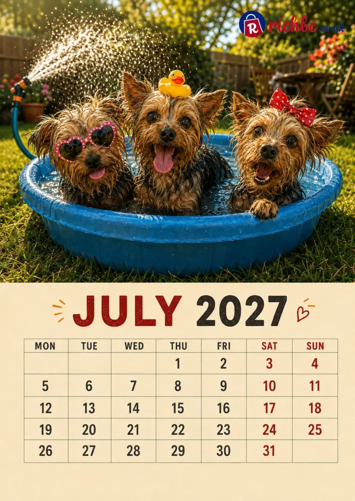 2027 Funny Yorkshire Terrier Wall Calendar | A4 Hanging Calendar - Calendar