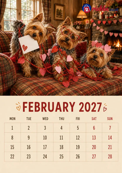 2027 Funny Yorkshire Terrier Wall Calendar | A4 Hanging Calendar - Calendar
