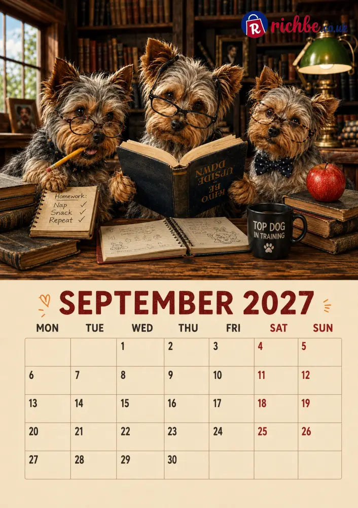 2027 Funny Yorkshire Terrier Wall Calendar | A4 Hanging Calendar - Calendar