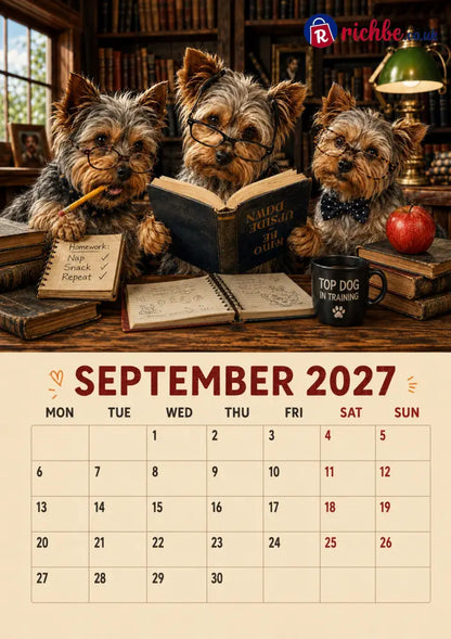 2027 Funny Yorkshire Terrier Wall Calendar | A4 Hanging Calendar - Calendar