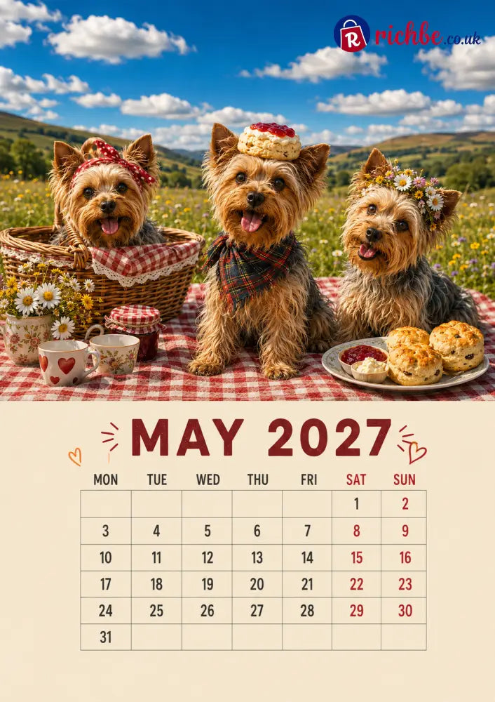 2027 Funny Yorkshire Terrier Wall Calendar | A4 Hanging Calendar - Calendar
