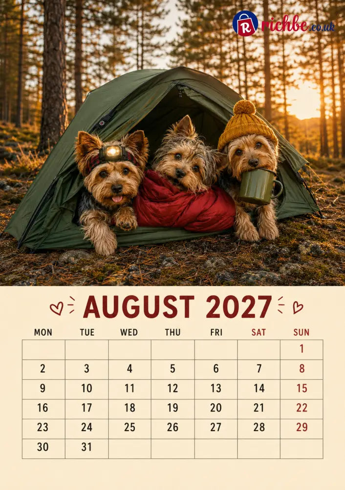 2027 Funny Yorkshire Terrier Wall Calendar | A4 Hanging Calendar - Calendar