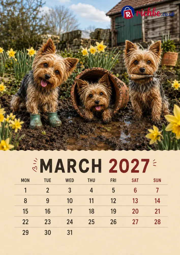 2027 Funny Yorkshire Terrier Wall Calendar | A4 Hanging Calendar - Calendar