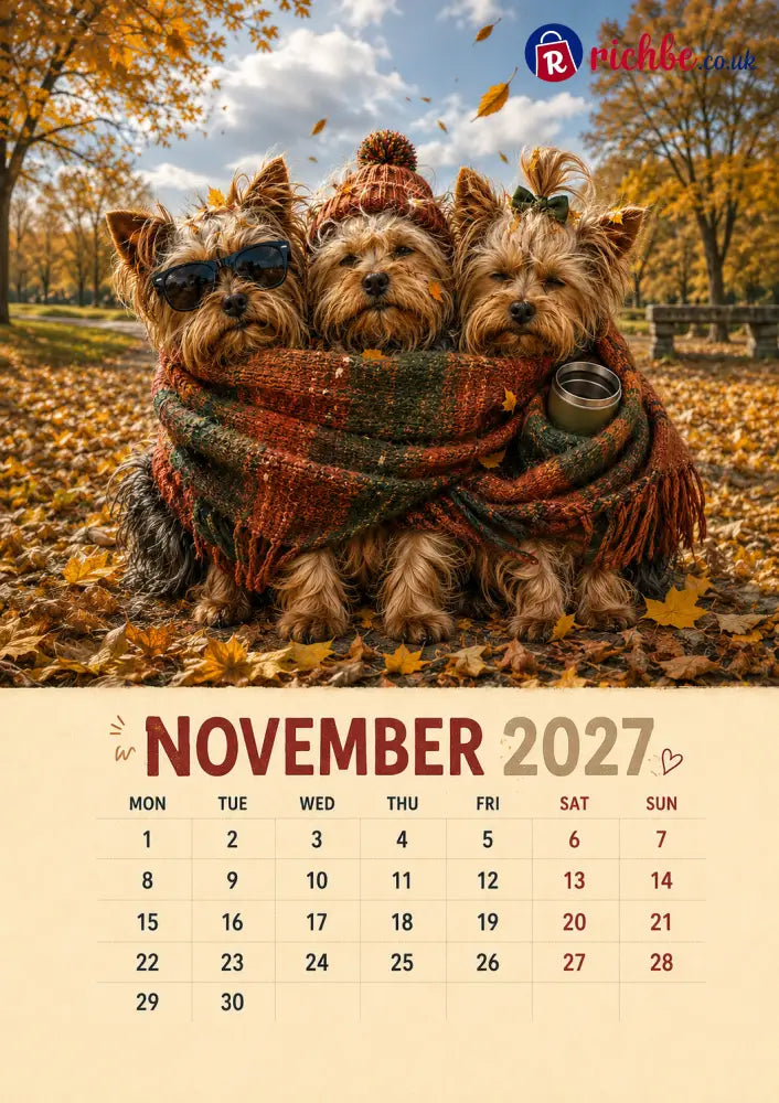 2027 Funny Yorkshire Terrier Wall Calendar | A4 Hanging Calendar - Calendar