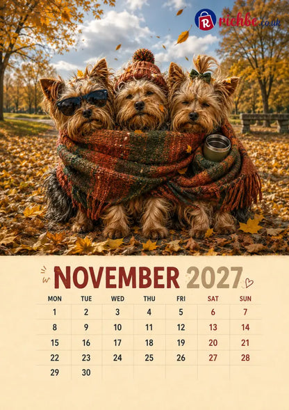 2027 Funny Yorkshire Terrier Wall Calendar | A4 Hanging Calendar - Calendar