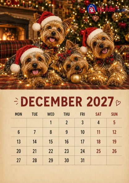 2027 Funny Yorkshire Terrier Wall Calendar | A4 Hanging Calendar - Calendar