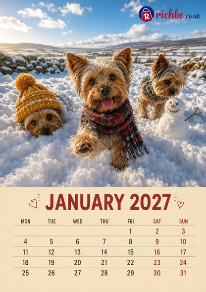 2027 Funny Yorkshire Terrier Wall Calendar | A4 Hanging Calendar - Calendar