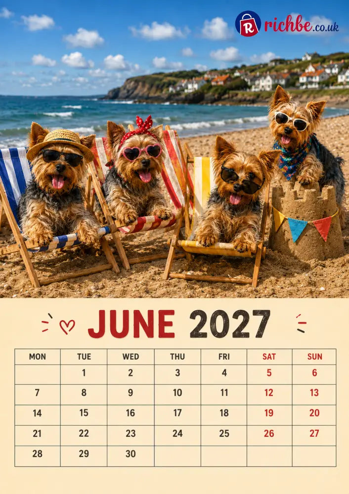 2027 Funny Yorkshire Terrier Wall Calendar | A4 Hanging Calendar - Calendar