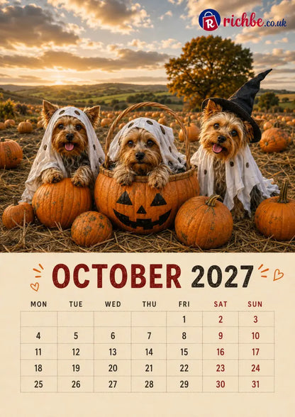 2027 Funny Yorkshire Terrier Wall Calendar | A4 Hanging Calendar - Calendar