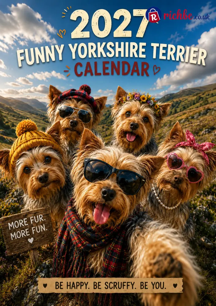 2027 Funny Yorkshire Terrier Wall Calendar | A4 Hanging Calendar - Calendar