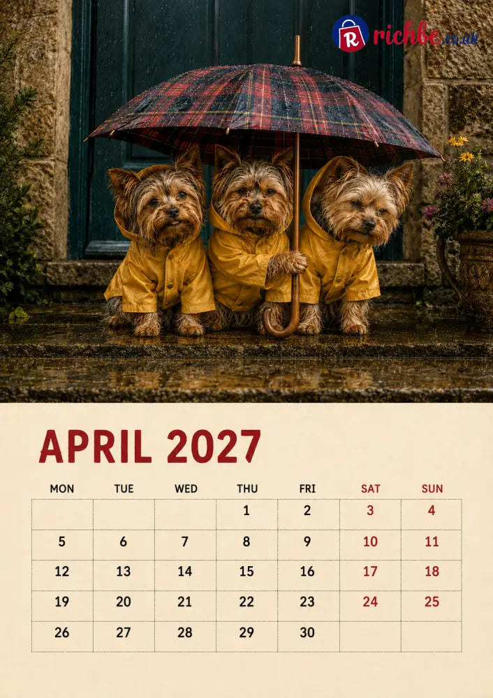 2027 Funny Yorkshire Terrier Wall Calendar | A4 Hanging Calendar - Calendar