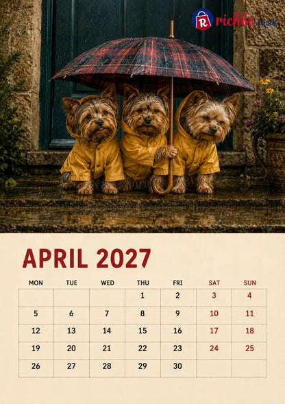 2027 Funny Yorkshire Terrier Wall Calendar | A4 Hanging Calendar - Calendar